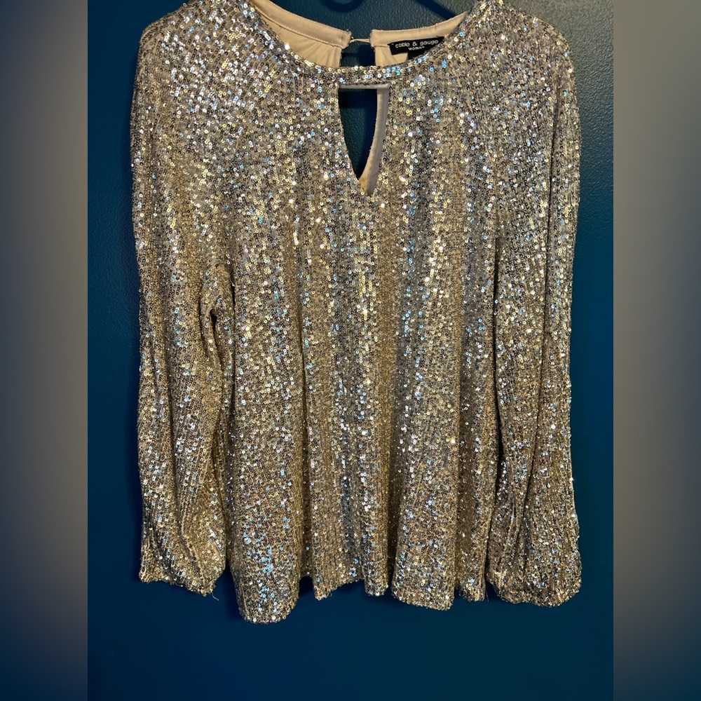 NWOT! Cable & Gauge Silver Sequin All Over Top, 1X